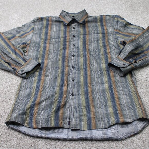 Haupt Shirt Mens 16 1/2, 41/42, Large Gray/Brown Striped Long Sleeve Button Up - Picture 3 of 12